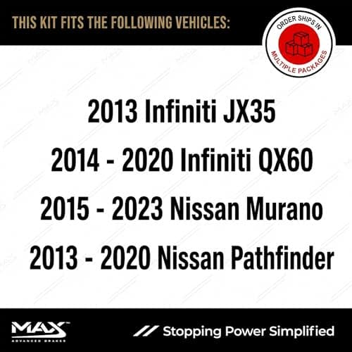 MAX Advanced Brakes - Brake Kit For 2015-2023 Nissan Murano, 2013-2020 Nissan Pathfinder, Infiniti QX60| Carbon Ceramic Brake and Rotor Kit Front and Rear| Drilled Slotted Brake Rotors