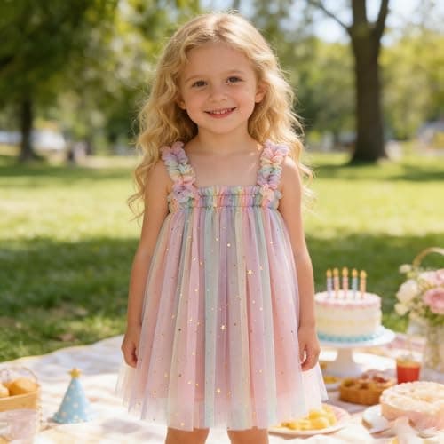 AGQT Baby Girls Tutu Dress Sleeveless Kids Tulle Birthday Party Dresses Casual Playwear Tunic Babydoll Dress Sequin Star-Pink Size 18-24 Months