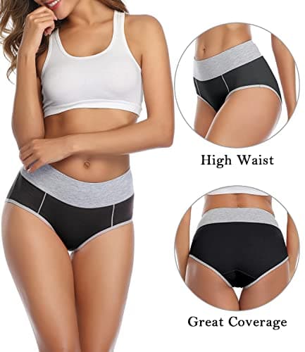 wirarpa Women's Cotton Underwear High Waist Briefs Ladies Soft Comfortable Panties 5 Pack Black X-Small