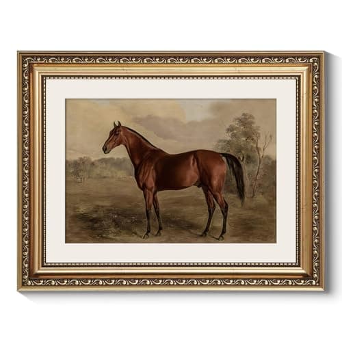 ARPEOTCY Vintage Gold Framed Horse Wall Art, Bedroom Bathroom Living Room Classic Horse Picture Wall Decor, Canvas Prints, Antique Picture Frame Rustic Paintings Home Farmhouse Decor, 11x14 Inch
