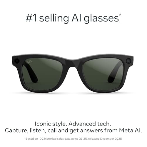 Ray-Ban Meta (Gen 2); Wayfarer; Shiny Black | Smart AI Glasses for Men; Women — 2X Battery Life — 3K Ultra HD Resolution and 12 MP Wide Camera; Audio; Video — Transitions® Graphite Green Lenses