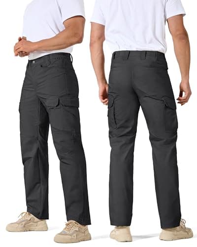 IGOLUMEN Work Pants for Men Stretch Tactical Pants with 11 Pockets Ripstop Cargo Pant Construction Utility Trouser Hiking EDC, Black