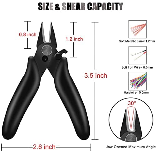 BOENFU 3.5 Inches Mini Cutter with Lock, Flush Cutters, Small Wire Snips, Micro Wire Cutter with Spring, Black