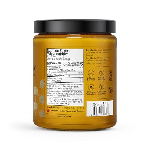 Drizzle Turmeric Gold Raw Honey - Superfood Anti-Inflammatory Blend - Rich in Nutrients and Beneficial Enzymes - Notes of Turmeric & Cardamom - 100% Raw, Pure Honey - Gluten-Free, Paleo-friendly (350g) 2-Pack