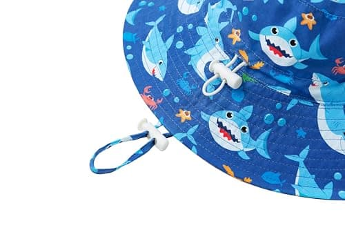 Baby Sun Hat Toddler Bucket Hat Wide Brim Kids Beach Hats UPF 50+ Sun Protective for Boys Girls, Sharks 2, 6-24 Months