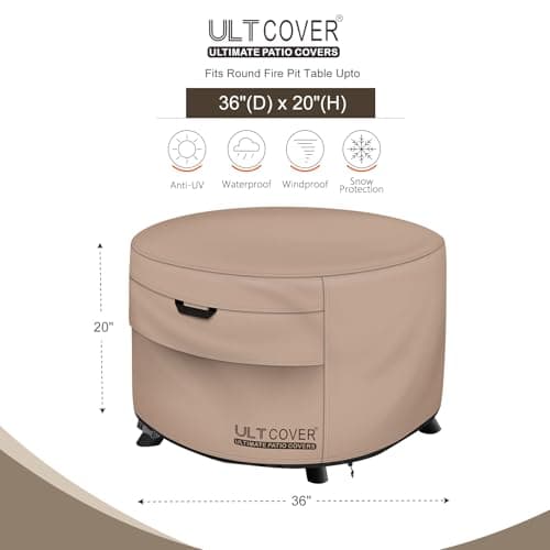 ULTCOVER Patio Fire Pit Table Cover Round 36 inch Outdoor Waterproof Fire Bowl Cover