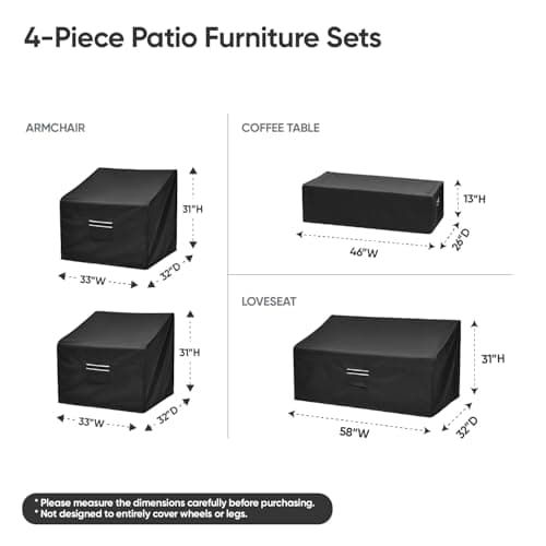Loriano Patio Furniture Covers, 4 Piece Outdoor Furniture Cover Waterproof, Patio Furniture Cover Set, Lawn Patio Set Covers Black
