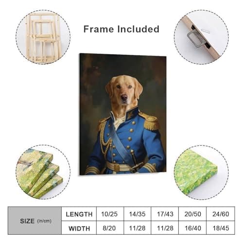 Personalized Naval Officer Pet Portrait from Photo Custom Renaissance Style Military Commander Dog Canvas Art Print, Wall Art for Home Decor, Living Room, Bedroom & Home Office Gifts for Pet Lovers