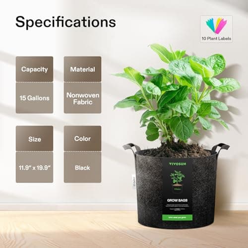 VIVOSUN 5-Pack 15 Gallon Grow Bags Heavy Duty 300G Thickened Nonwoven Plant Fabric Pots with Handles