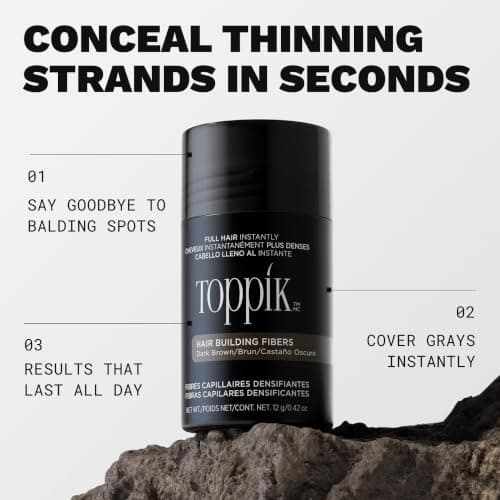 Toppik Hair Building Fibers, Black, 12g Fill In Fine or Thinning Hair, Instantly Thicker, Fuller Looking, 9 Shades for Men & Women, Keratin Protein Formula