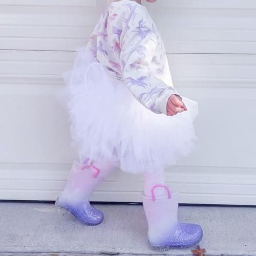 EUXTERPA Kids Toddler Light Up Rain Boots Girls Waterproof Patterns and Glitter Boots with Easy On Handles, Purple Gradient, Little Kid Size 13