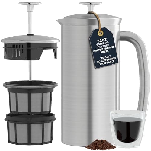ESPRO Pro P7 Brushed Stainless Steel 304 French Press Coffee Maker for Dad, Patented Double Walled Micro-Filter, Insulated Grit-Free Brew, Heat Resistant BPA Free, 32oz