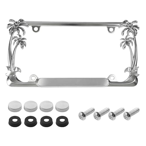 PAIYUE License Plate Frames,Car Accessories Universal Rust-Proof Palm Tree License Plate Frame with Screw Caps,Automotive Replacement,Suitable for Most Cars,Trucks,SUV,Sedans,Front and Rear