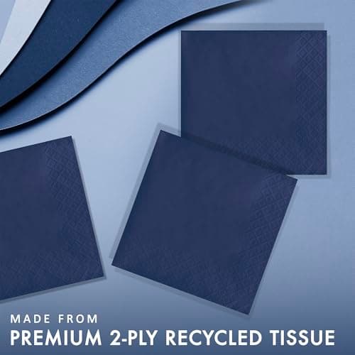Creative Converting Touch of Color 200 Count 2-Ply Paper Beverage Napkins, Navy Blue, 5" x 5" - 251137