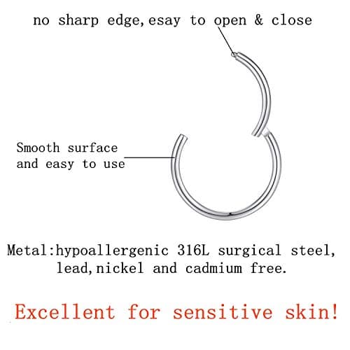 8mm Septum Ring Silver Nose Rings Hoop 18 Gauge Nose Hoop Helix Daith Tragus Earrings Hinged Segment Septum Clicker Lip Rings 18g Cartilage Earring Nose Piercing Jewelry Surgical Steel