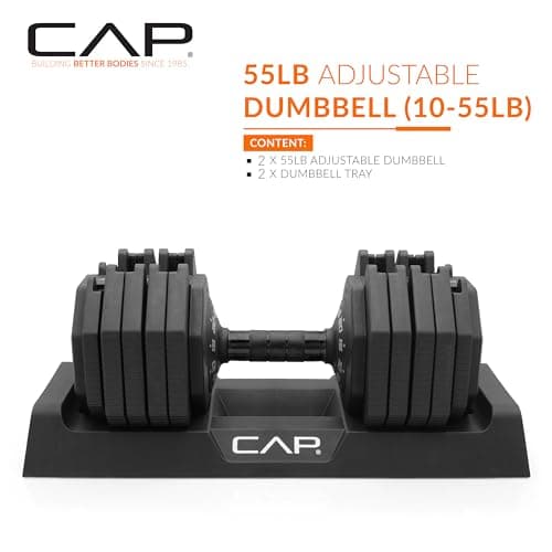 CAP ADJUSTABELL Adjustable Dumbbell Set, Premium Quick Select Adjustable Weights for Home Gym Strength Training, Hex, 55 LB Pair, Black Grip Handle