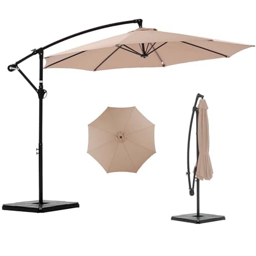 NEWBULIG 10FT Patio Umbrella, Offset Cantilever Outdoor Patio Table Umbrella, UV Protection, Fade Resistant Fabric, Easy Tilt Adjustment for Pool, Deck, Garden, Backyard, Khaki
