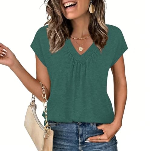 WELINCO Women Summer Tank Top 2026 Vacation Sleeveless V Neck Loose Fit Shirt Fashion Casual Clothes Green Large
