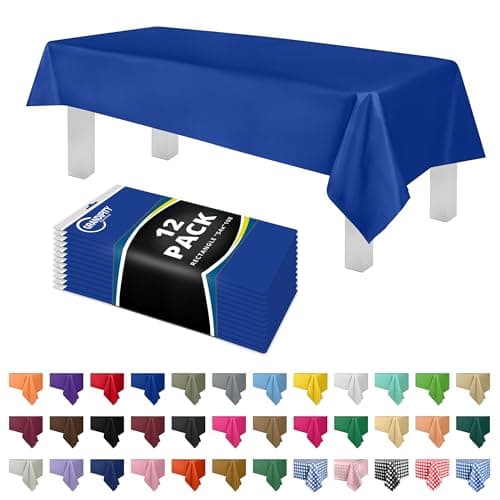 Blue 12 Pack Premium Disposable Plastic Tablecloth 54 Inch. x 108 Inch. Rectangle Table Cover By Grandipity