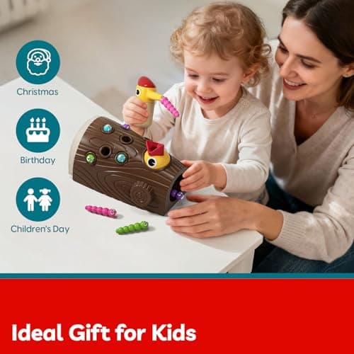 TOP BRIGHT Magnetic Pretend Play Game, Woodpecker & Worm Feeding Set, Fine Motor Skills Toy, Montessori Educational Gift for Toddlers