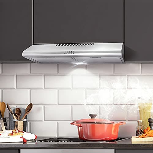 COSMO COS-5MU30 30 in. Delta Collection Ducted Under Cabinet Range Hood, Button Controls, Reusable Filters, LED Lights, Stainless Steel