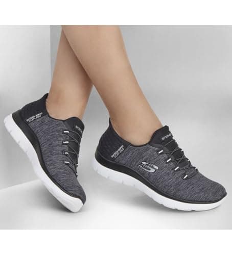 Skechers Women's Summits Hands-Free Slip-Ins – Memory Foam Insole, Heel Pillow, Vegan Materials Sneaker, Black White, 8 Wide