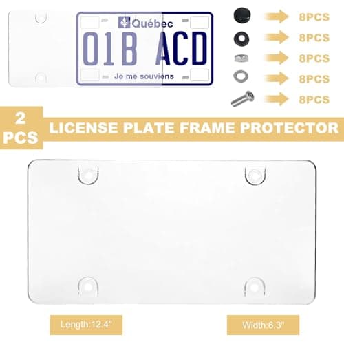 CCHRN 2 PCS License Plate Frame Cover, 6"x12" Curved License Plate Protective Cover with Screws Caps Kit, Unbreakable Front Rear Car Tag Frame for Most Vehicles, Car Accessories (Transparent)