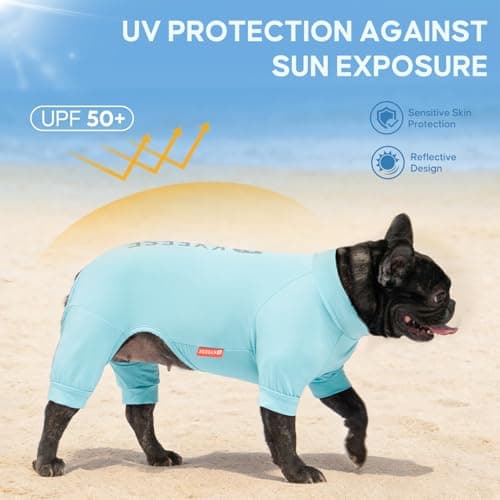 KYEESE UV Protection Dog Shirt, UPF 50+ Cooling Summer Jumpsuit for Small Dogs, Breathable Reflective Shedding Control Dog Sun Shirts, Quick-Dry Dogs Onesie Puppy Clothes, Blue, S
