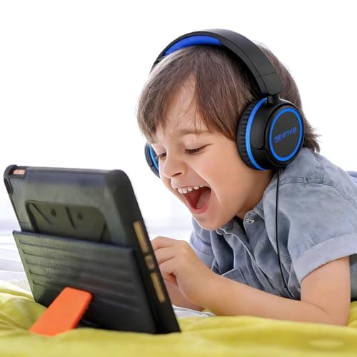 IMYB V1 Kids Headphones, Wired Stereo Foldable Tangle-Free 3.5mm Adjustable On-Ear Headphones for Kids for School/Toddlers/Childrens/Teens/Boys/Girls/Ipad/Tablet/Kindle/Phones/Travel/Plane (Black)