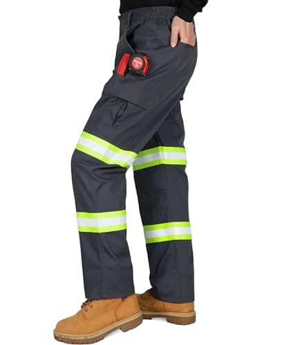 BOCOMAL Men's FR Pant High Visibility Cargo Pockets Relax Fit 7oz Rip-Stop Flame Resistant Reflective Work Pants
