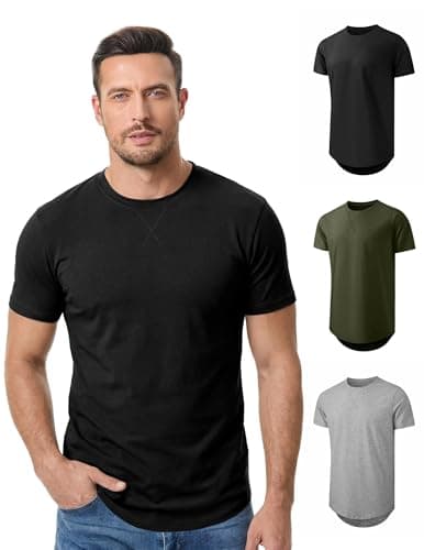 JMIERR Mens 3 Pack Short Sleeve T Shirts Black/Light Grey/Army Green L