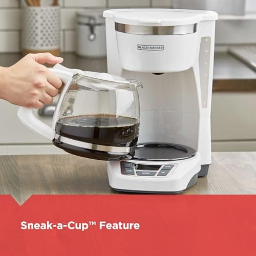 BLACK+DECKER CM1160W-1 CM1160W 12-Cup Programmable Coffeemaker, White/Stainless Steel