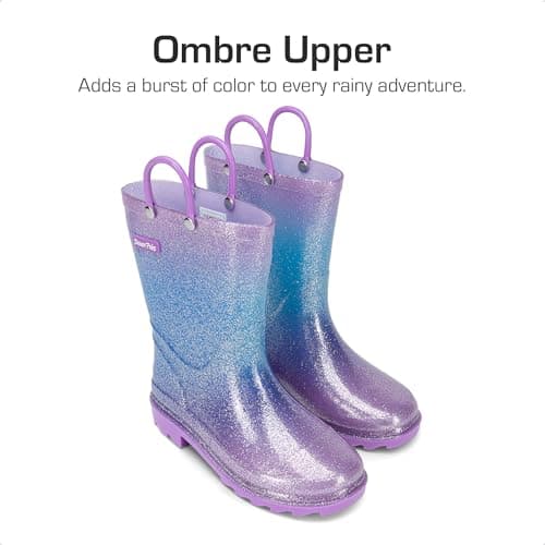DREAM PAIRS Kids Rain Boots Glitter Boys Girls with Easy-on Handles Sparkly Waterproof Boots Outdoor Playing Rain Boots Toddler Unisex-Child,Size 11 Little Kid,Purple/Pink/Blue,KKEMRB2501