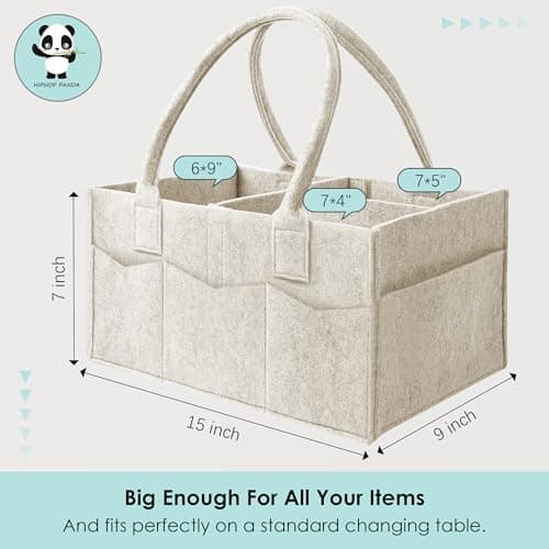 HIPHOP PANDA 2-Pack Diaper Caddy Organizer - Nursery Storage Bin & Car Organizer for Diapers, Wipes, and Baby Essentials - Dual-Color Solid Set (Caramel/Oatmeal), Regular Size