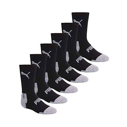 PUMA boys 6 Pack Crew Cut Socks, Black/Grey, 9-11