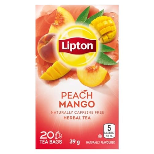 Lipton Peach & Mango White Tea - 20 Count (Pack of 1), Sweet and Juicy Flavors, Caffeinated, Enjoy Hot or Iced