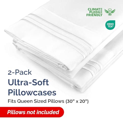 Queen Pillow Cases Set of 2 - Ultra Soft Hotel Quality Pillowcase Covers - Comfy, Cozy & Wrinkle Free - Shrinkage, Stain and Fade Resistant - Machine Washable Pillow Protectors - 2 Piece Set - White