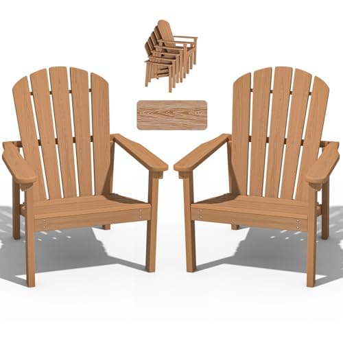 nevilywood Compact Stackable Adirondack Chairs Set of 2,HDPE,380lbs,Teak