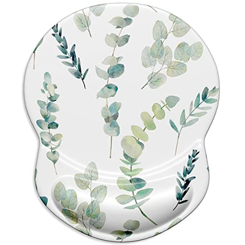 ITNRSIIET Ergonomic Mouse Pad with Gel Wrist Support Small Wrist Rest Smooth Surface Non-Slip PU Base Comfortable Office Supplies Pain Relief, 8.7 x 7.2 inches, Eucalyptus Branches