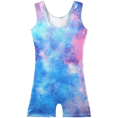 BAOHULU Gymnastics Leotards for Girls Kids Sparkle Tank Biketards with Shorts Dance Outfit, Blue Cat, 8-9 Years