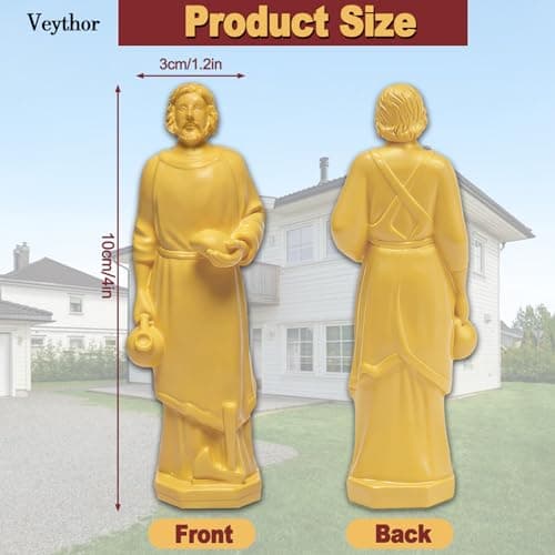 Veythor St Joseph Statue for Selling House,Saint Joseph Statue to Sell Home Set with Prayer Card and Drawstring Bag,Resin Figurine(1Pcs 4Inch Golden)