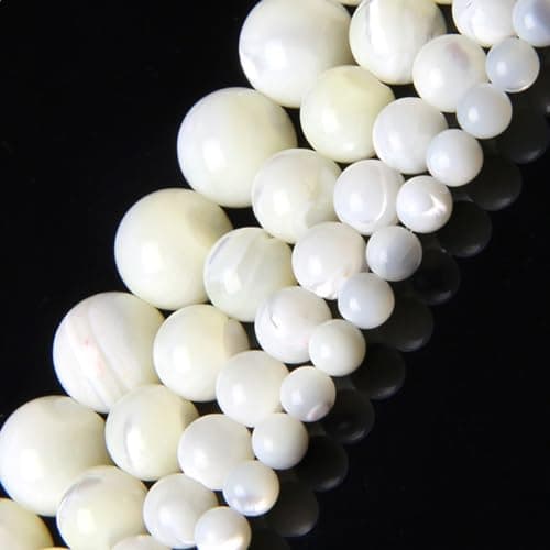 HAAMIIQII 60pcs 6mm Natural White Mother of Pearl Shell Beads Round Loose Gemstone Beads for Jewelry Making Strand 15 Inch