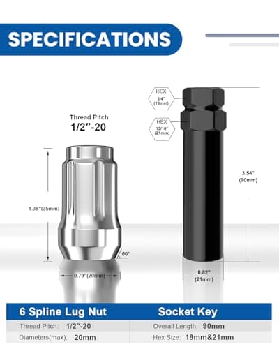 GAsupply 1/2 x 20 Lug Nuts, 1/2''-20 Closed End Bulge Acorn Spline Tuner Lug Nuts 1.38" Tall Conical Seat 60 Degree, 20 Pack+ 1 Spline Drive Tuner Socket Key Tool