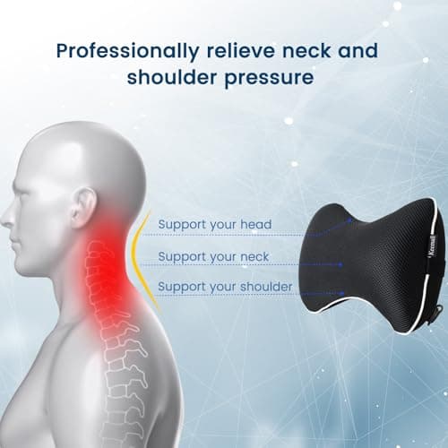 Keemall Car Neck Pillow, Soft Headrest Inflatable Car Pillow for Driving Seat with Adjustable Strap, Comfortable Ergonomic Design Neck Support and Breathable Washable Cover (Black 1 Pack)