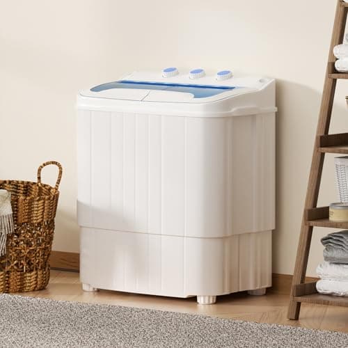 INTERGREAT Portable Washing Machine, 18lbs Twin Tub Portable Washer with Spin Cycle and Dryer, Semi-automatic Washer Machine Combo for Dorms, Apartments, Grey White