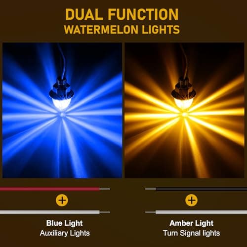 10PCS Mini Watermelon Lights, 3/4 Inch Dual Revolution Amber Turn Signal Marker to Blue Auxiliary LED Watermelon Light, IP65 Waterproof Side Clearance Tail Griller Lights, for 12V Trailers Trucks RV