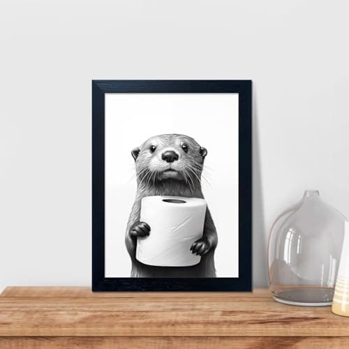 Bathroom Picture Wall Decor Black and White Framed Wall Art for Bathroom Toilet Paper in the Hand of a Little Funny Raccoon Canvas Print Painting