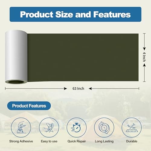 KING MOUNTAIN Self Adhesive Nylon Fabric Repair Tape, 4×63 Inches, Quick Down Jacket Repair Patch, Waterproof Outdoor Gear Patch Kit for Tent,Backpacks,Umbrella, Gloves, Sleeping Bag (Army Green