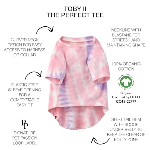 Pet Passion Toby II - The Perfect Tee, 3 Pack Short Sleeve Pet T-Shirt 100% Organic Cotton Tees Clothes for Small, Medium, Large Dogs, Pink Tie Dye, Small (10-25 lbs)