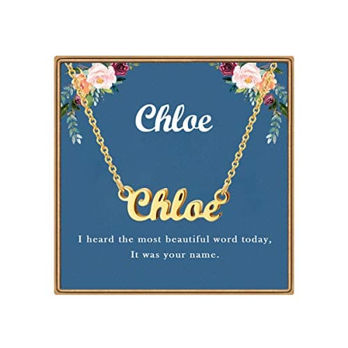 Ldurian Custom Name Necklace, Chloe Name Plate Pendant Necklace Pre Gifts, Charm Necklaces Jewelry for Birthday Anniversary